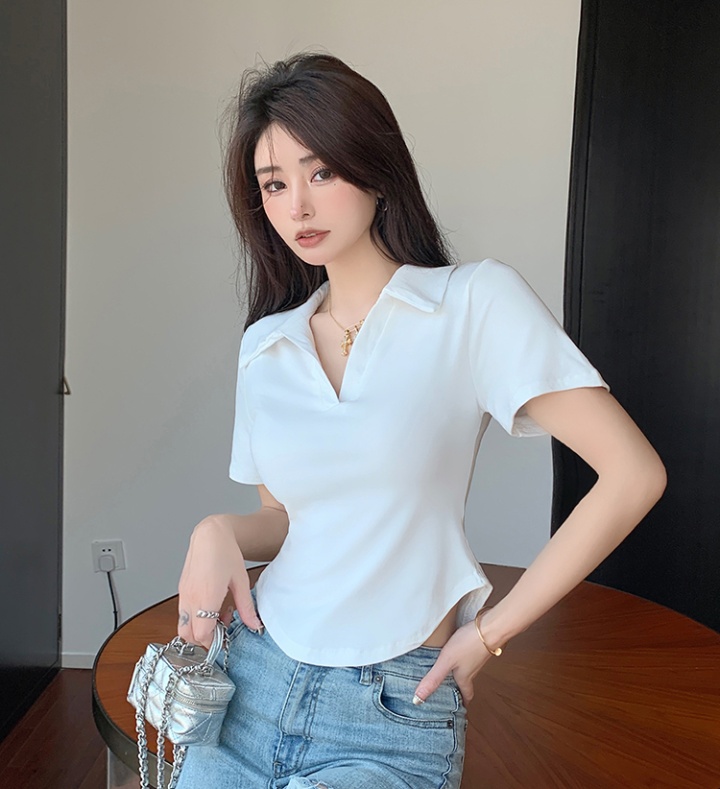 White short sleeve slim T-shirt for women