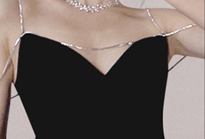 V-neck chain sling unique diamond sexy black dress