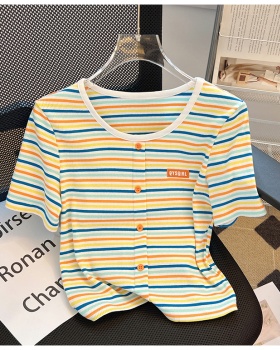 Stripe spicegirl tops summer T-shirt for women