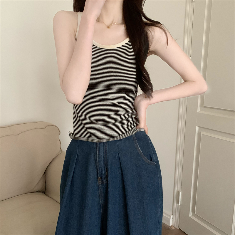 Knitted sleeveless slim sling Korean style tops