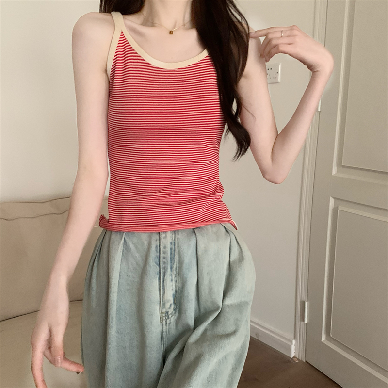 Knitted sleeveless slim sling Korean style tops