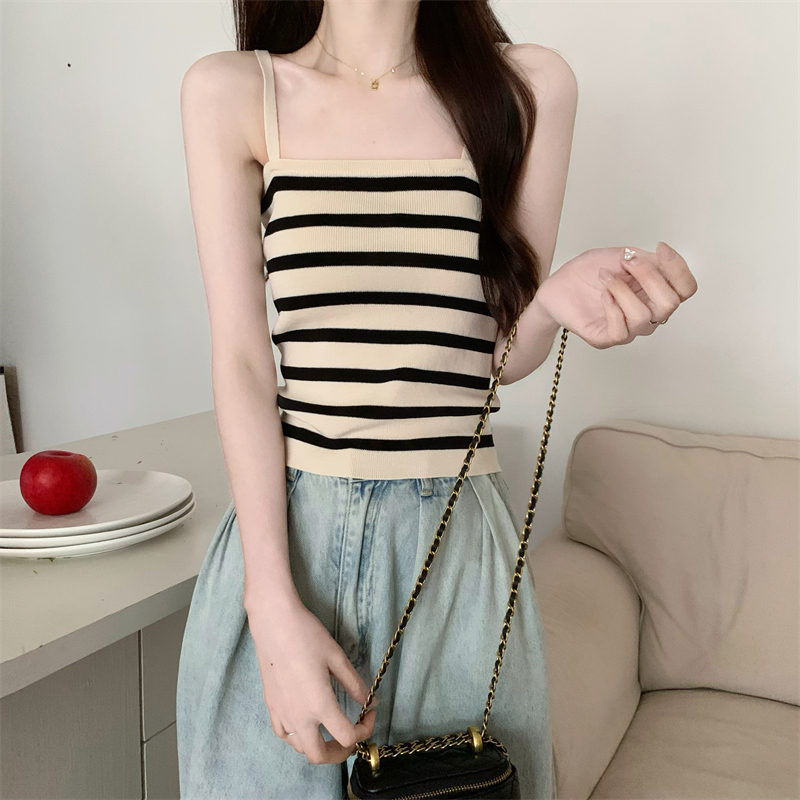 Mixed colors stripe all-match wears outside summer vest