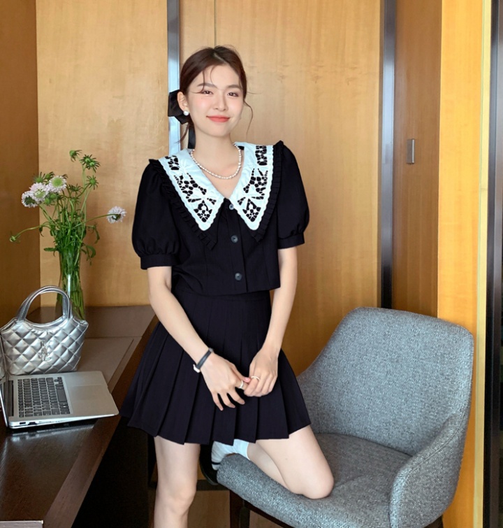 College style tops Korean style short skirt 2pcs set