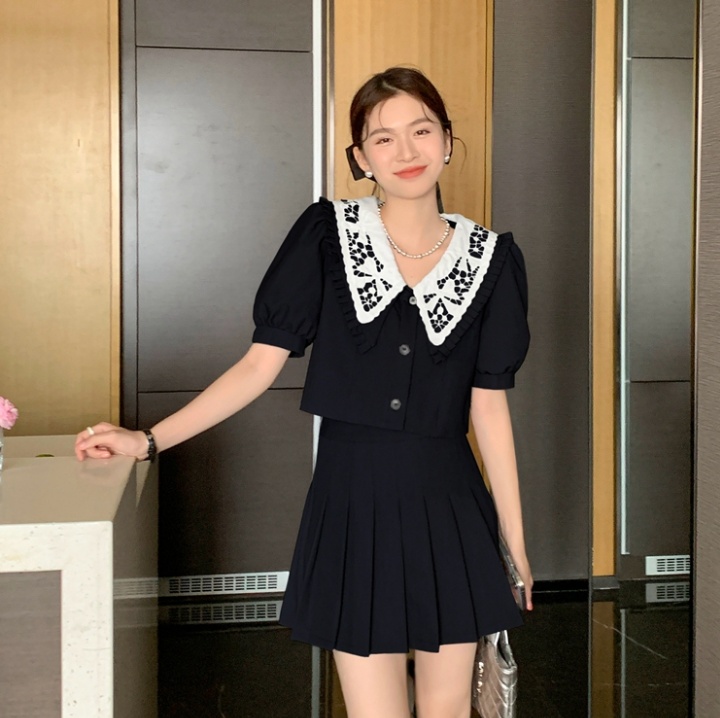 College style tops Korean style short skirt 2pcs set