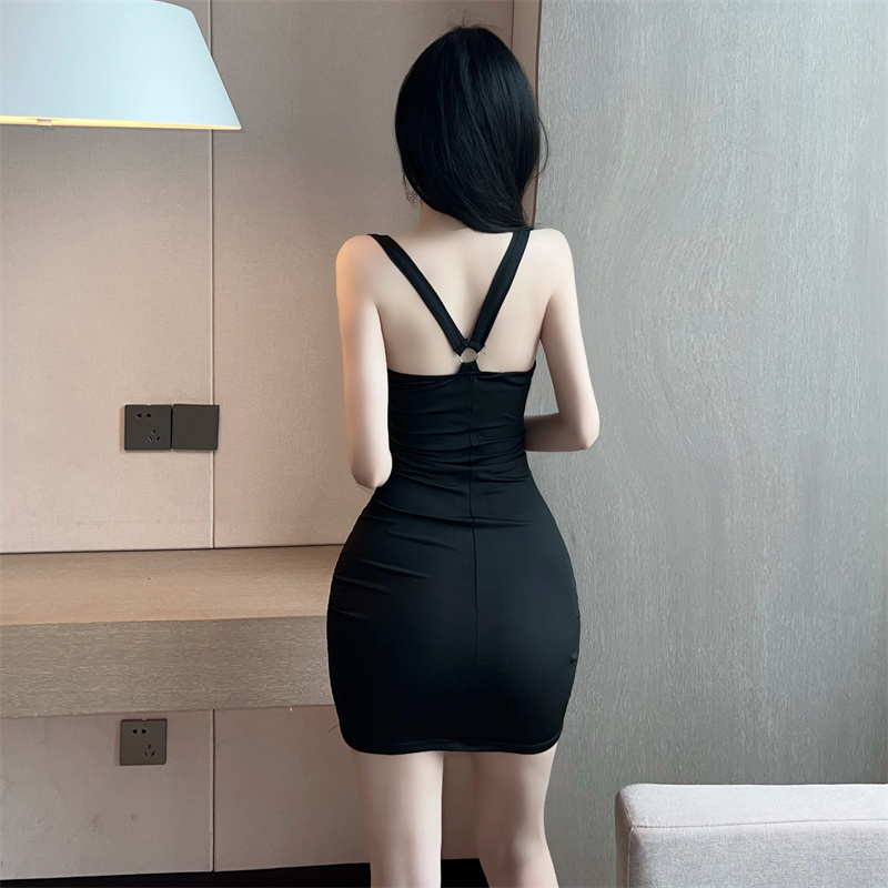 Package hip sexy strap dress pinched waist dress for women