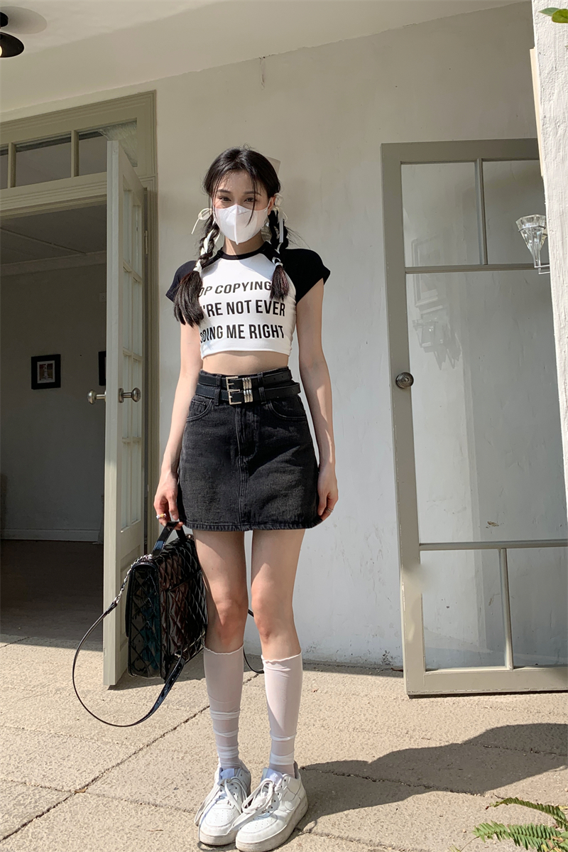 Summer denim short skirt basis retro belt