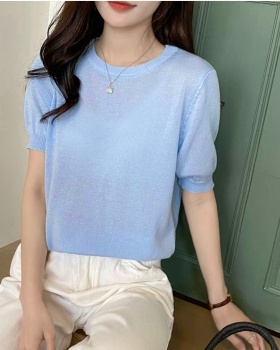 Pure round neck summer all-match shirts for women