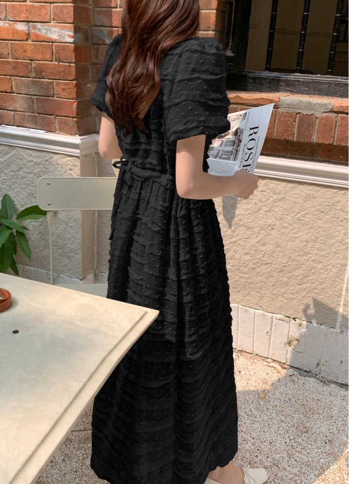 High waist slim lace pure summer stereoscopic long dress