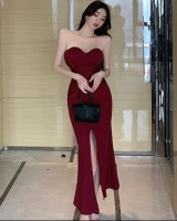 Sexy fold wrapped chest long bottoming slim dress