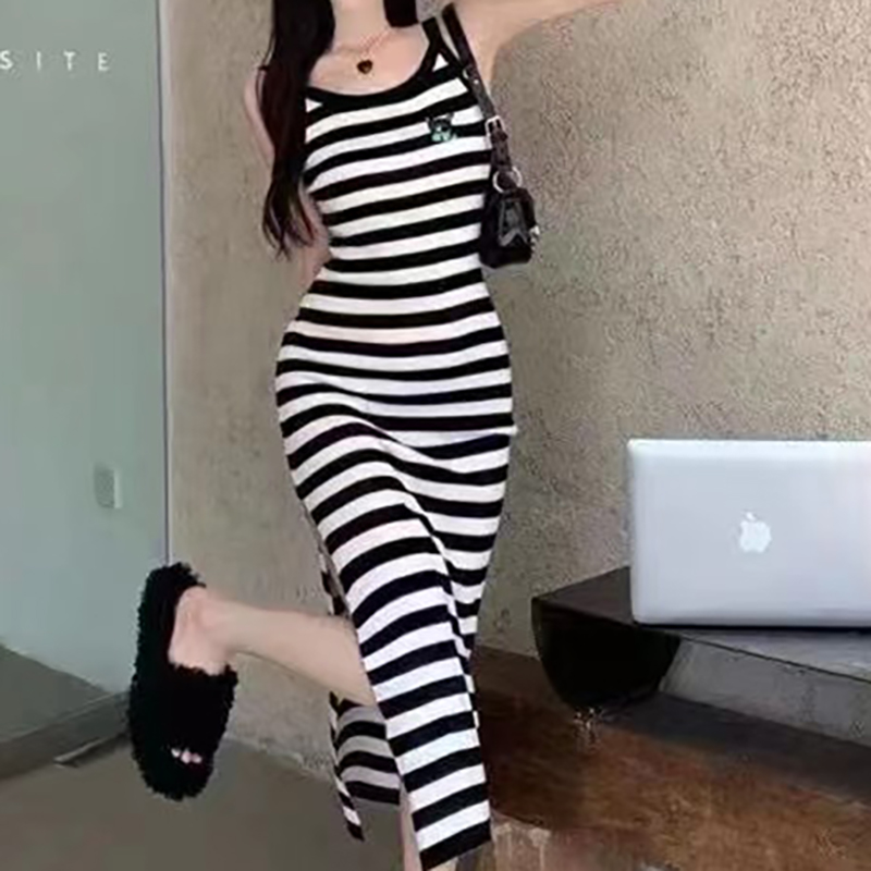 Kitten package hip dress stripe long dress for women