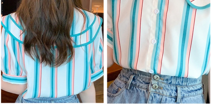 Korean style summer mixed colors stripe shirt for women