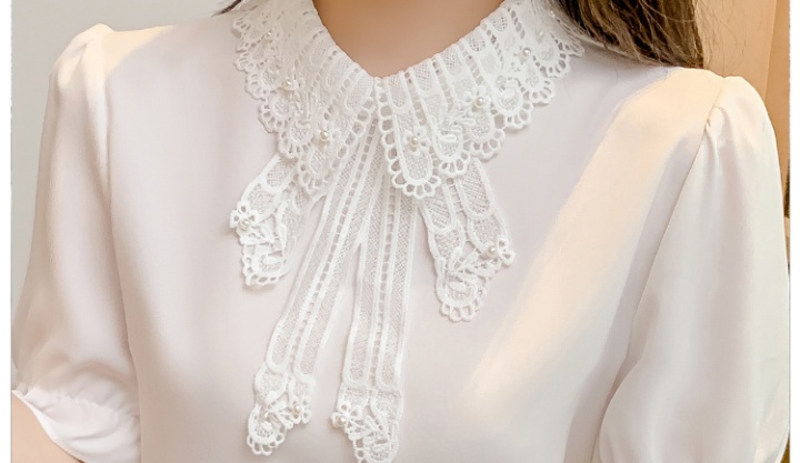 Bow lace tops slim chiffon shirt for women