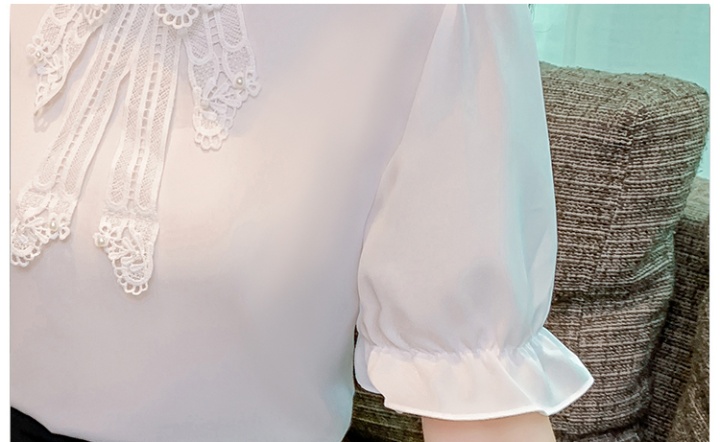 Bow lace tops slim chiffon shirt for women