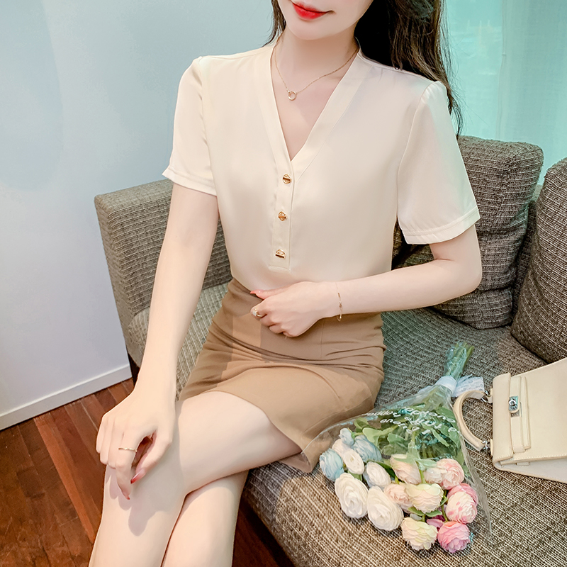 Fashion tops short sleeve chiffon shirt for women