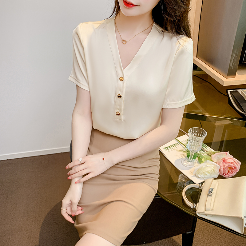 Fashion tops short sleeve chiffon shirt for women