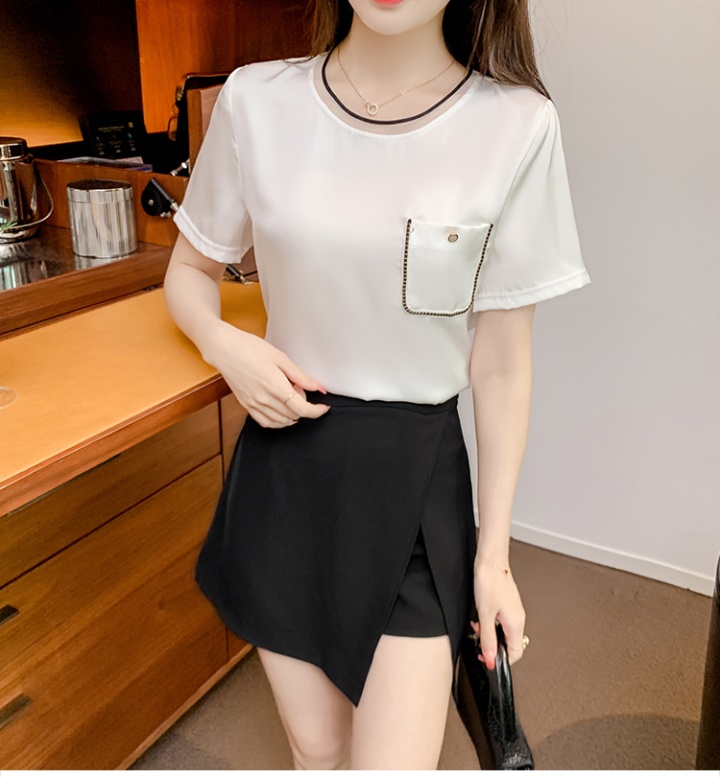 Round neck slim chiffon shirt summer small shirt for women