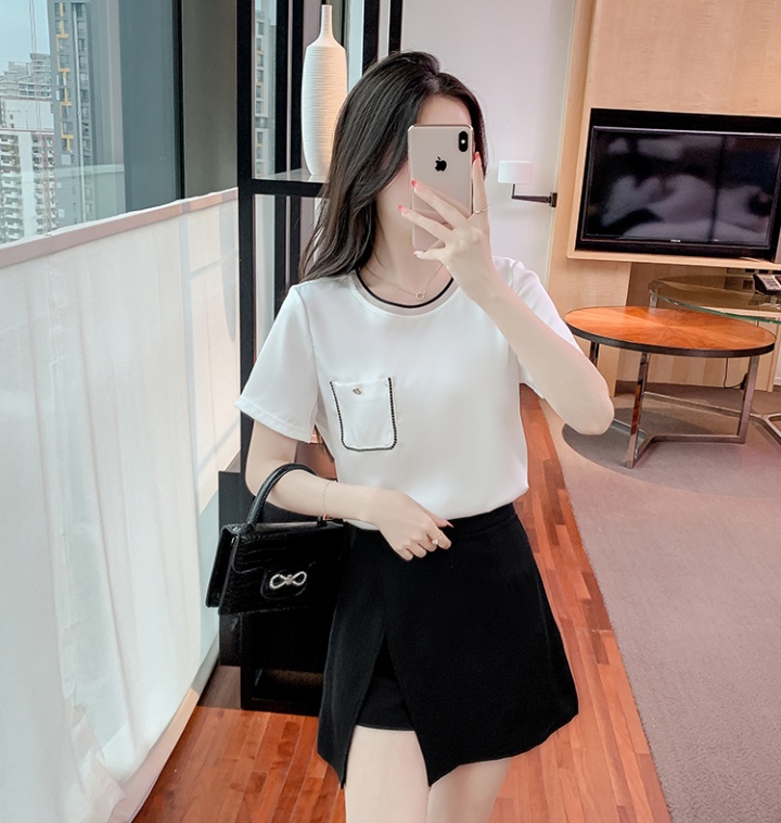 Round neck slim chiffon shirt summer small shirt for women