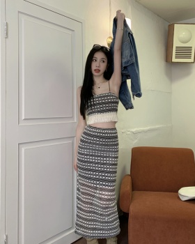 Knitted skirt tassels vest 2pcs set for women