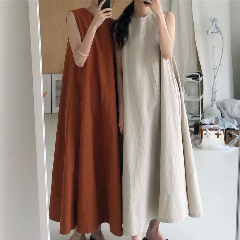 Loose summer Korean style long sleeveless dress for women