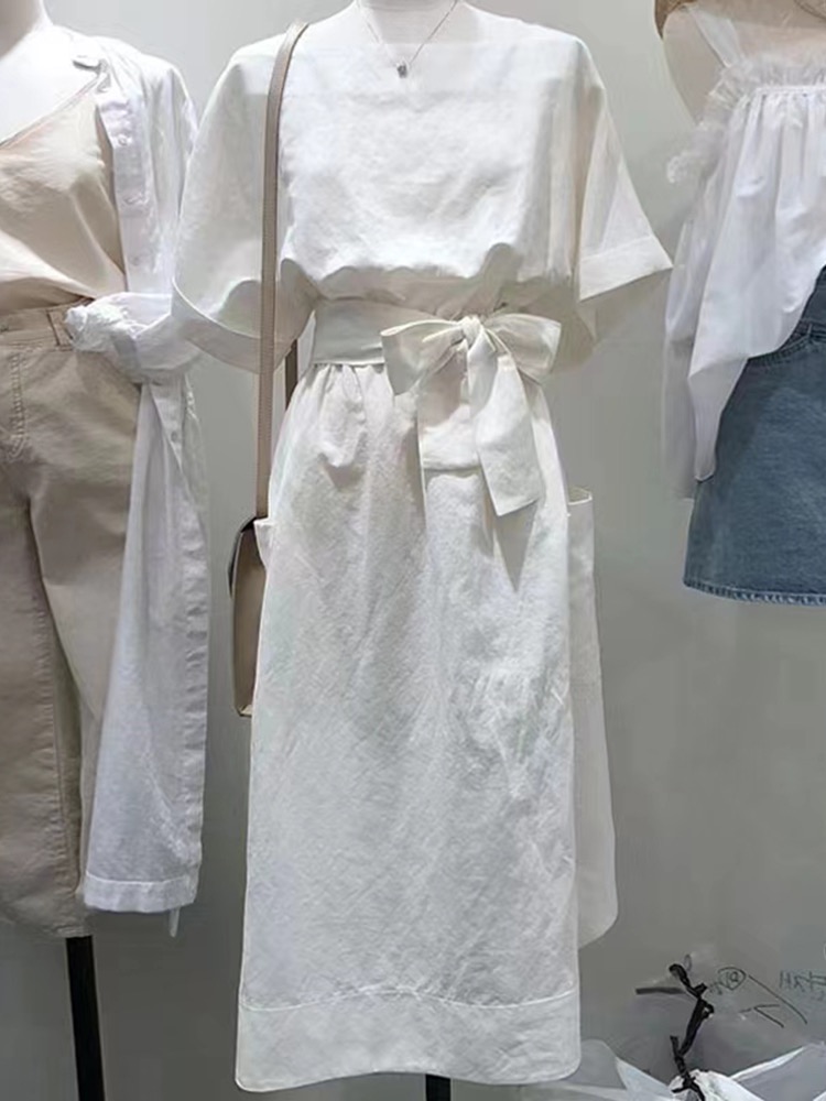 Slim white pure frenum Korean style dress