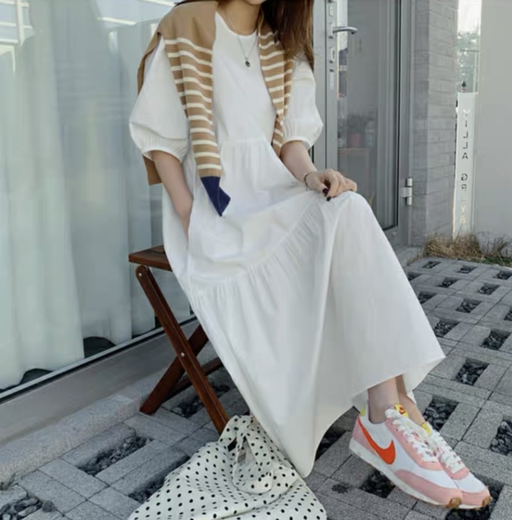 Lady Korean style summer dress loose white temperament long dress