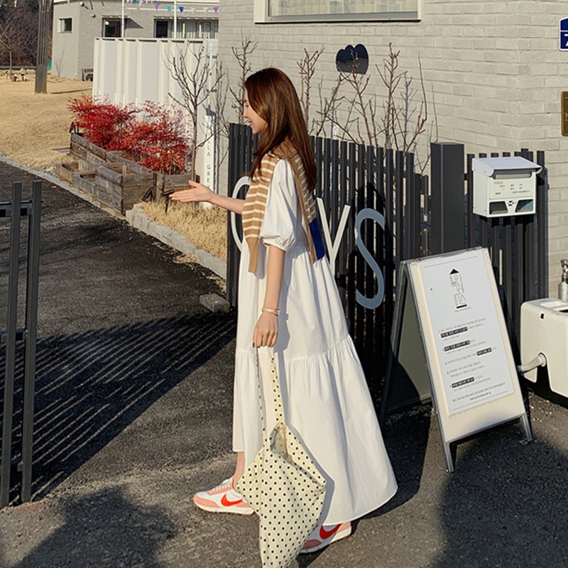 Lady Korean style summer dress loose white temperament long dress