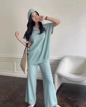 Knitted lazy tops Korean style wide leg pants a set for women