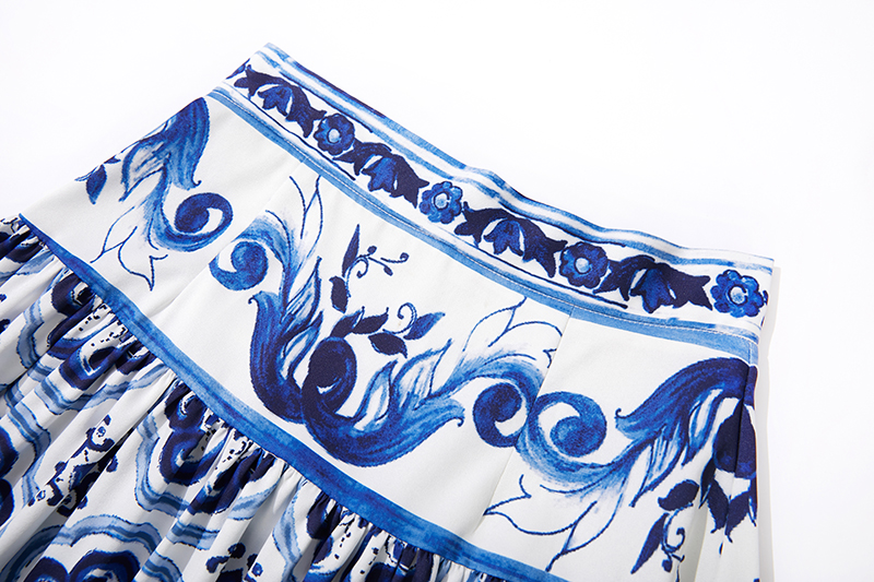 Sling printing skirt blue and white porcelain vest 2pcs set