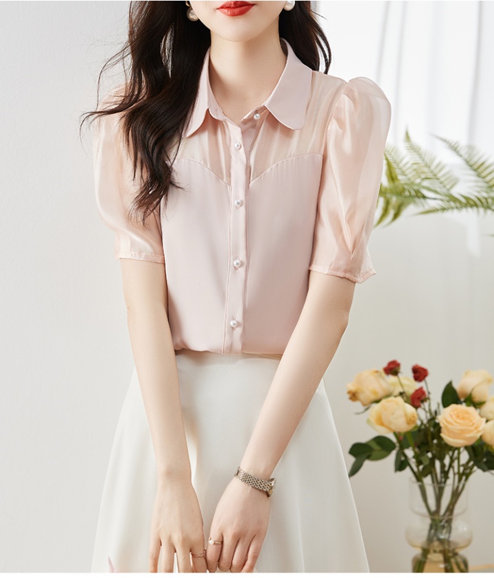 Satin Korean style tops short sleeve summer shirt for women