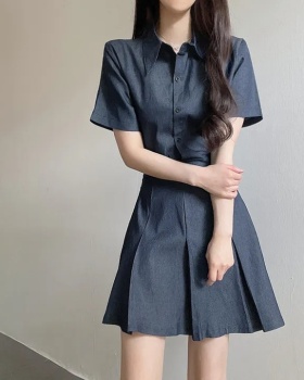 Fashion Korean style summer denim single-breasted dress