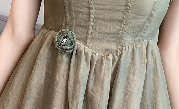 Pinched waist strap dress rose long dress