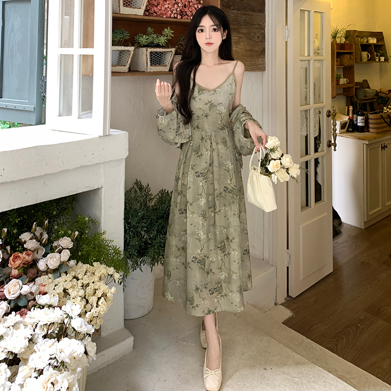 Large yard all-match Korean style dress 2pcs set