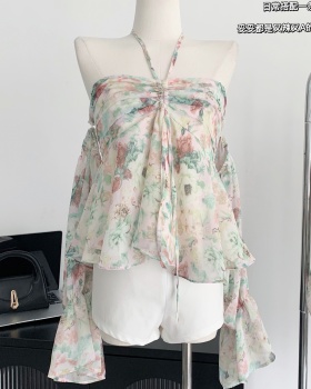 Sweet floral tops fashion chiffon shirt for women