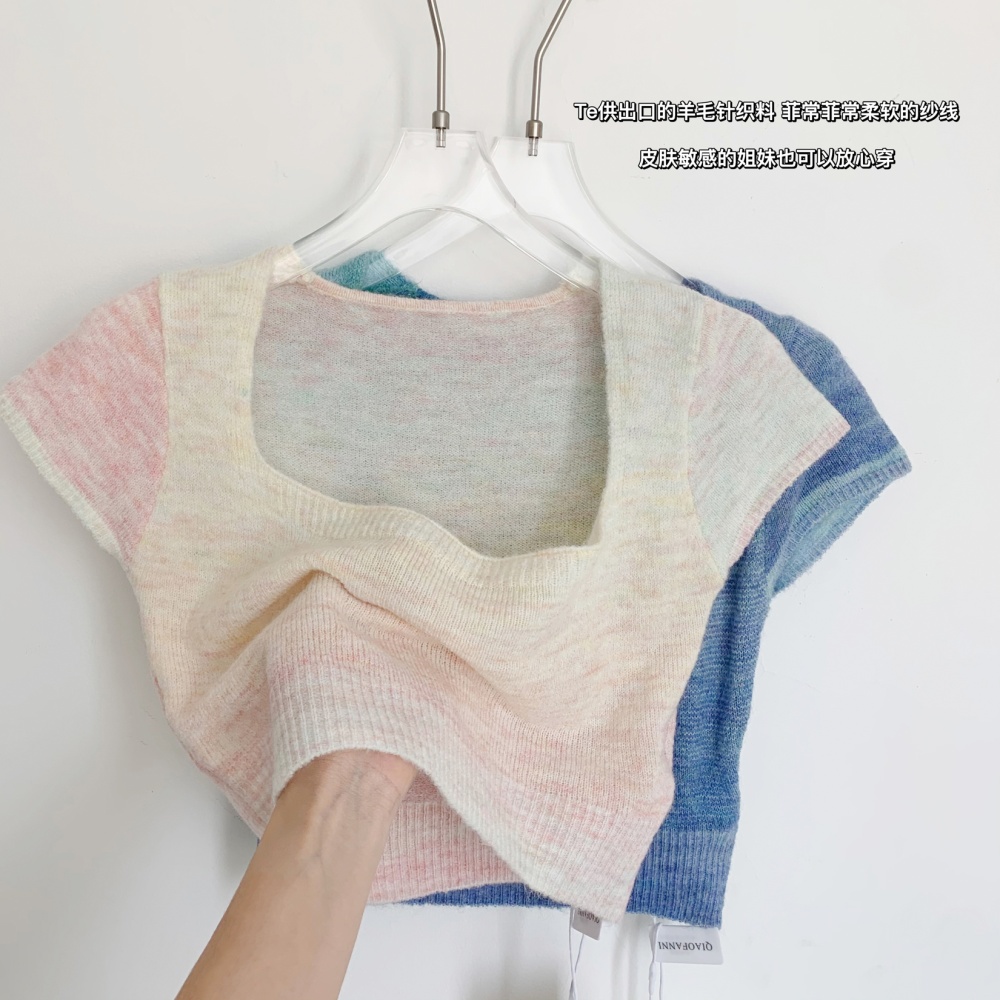 Short square collar T-shirt gradient tops for women