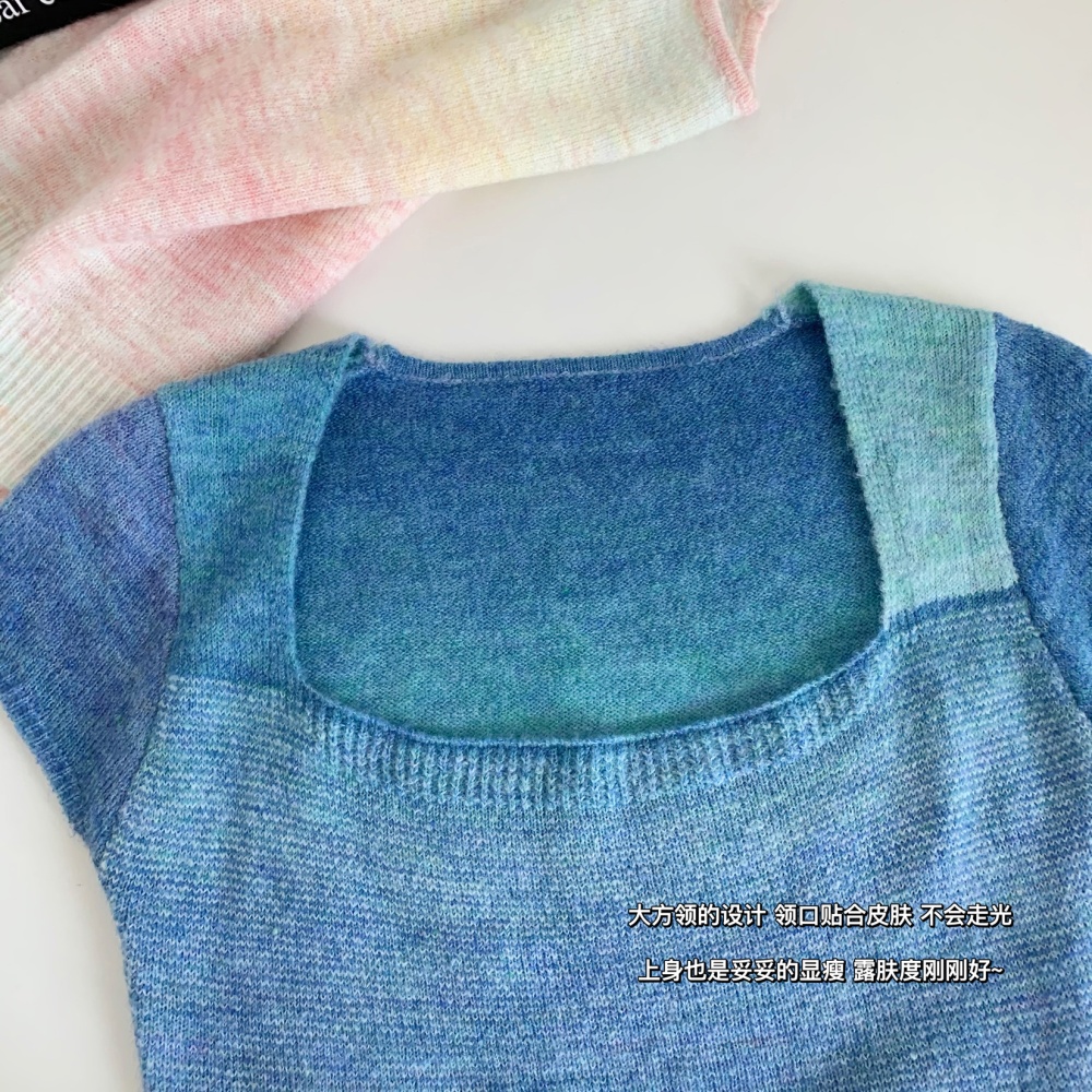 Short square collar T-shirt gradient tops for women