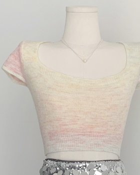 Short square collar T-shirt gradient tops for women