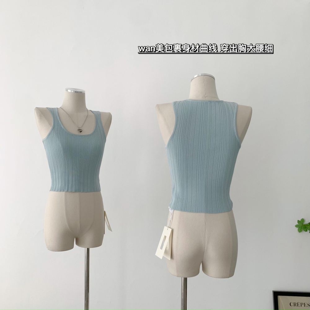 Knitted slim wears outside short ice silk vest for women
