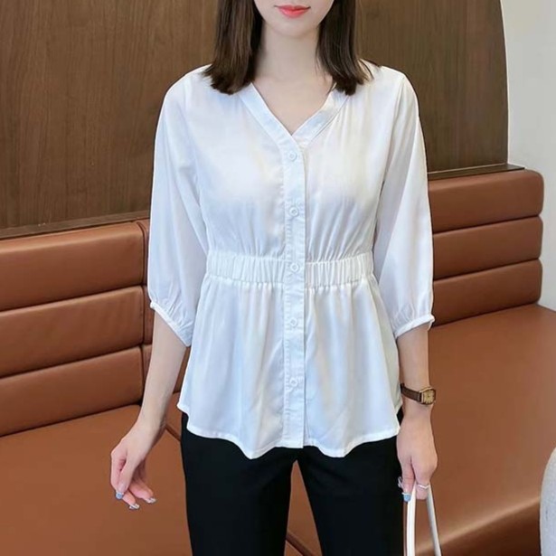 Summer tops short sleeve chiffon shirt for women