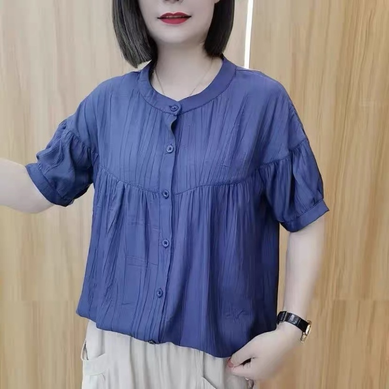 Middle-aged summer shirt short sleeve large yard tops for women