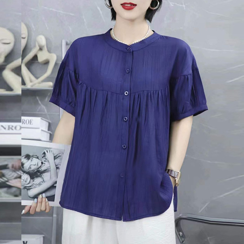 Middle-aged summer shirt short sleeve large yard tops for women