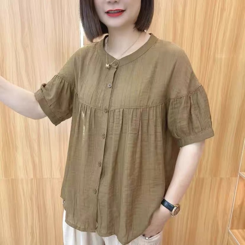 Middle-aged summer shirt short sleeve large yard tops for women