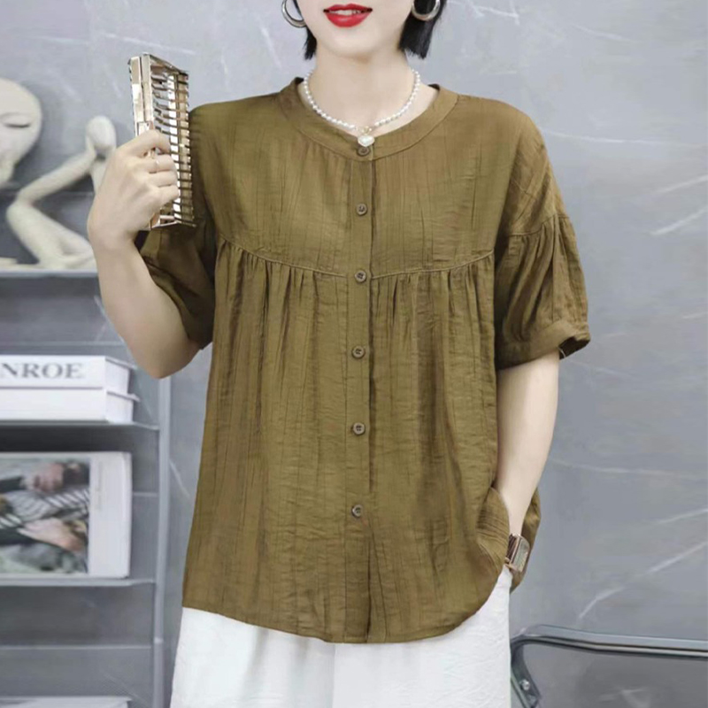 Middle-aged summer shirt short sleeve large yard tops for women