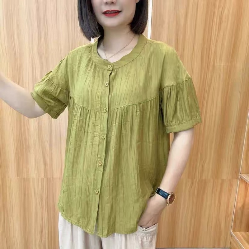 Middle-aged summer shirt short sleeve large yard tops for women