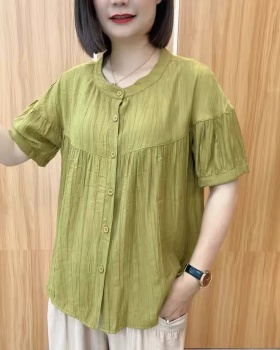 Middle-aged summer shirt short sleeve large yard tops for women