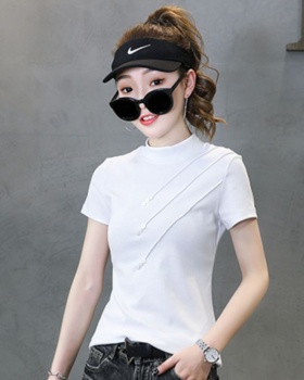 Half high collar tops short sleeve T-shirt for women