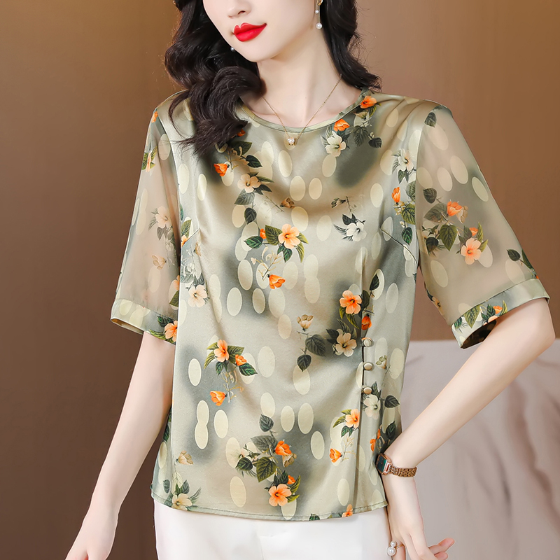 Silk middle-aged small shirt large yard tops for women