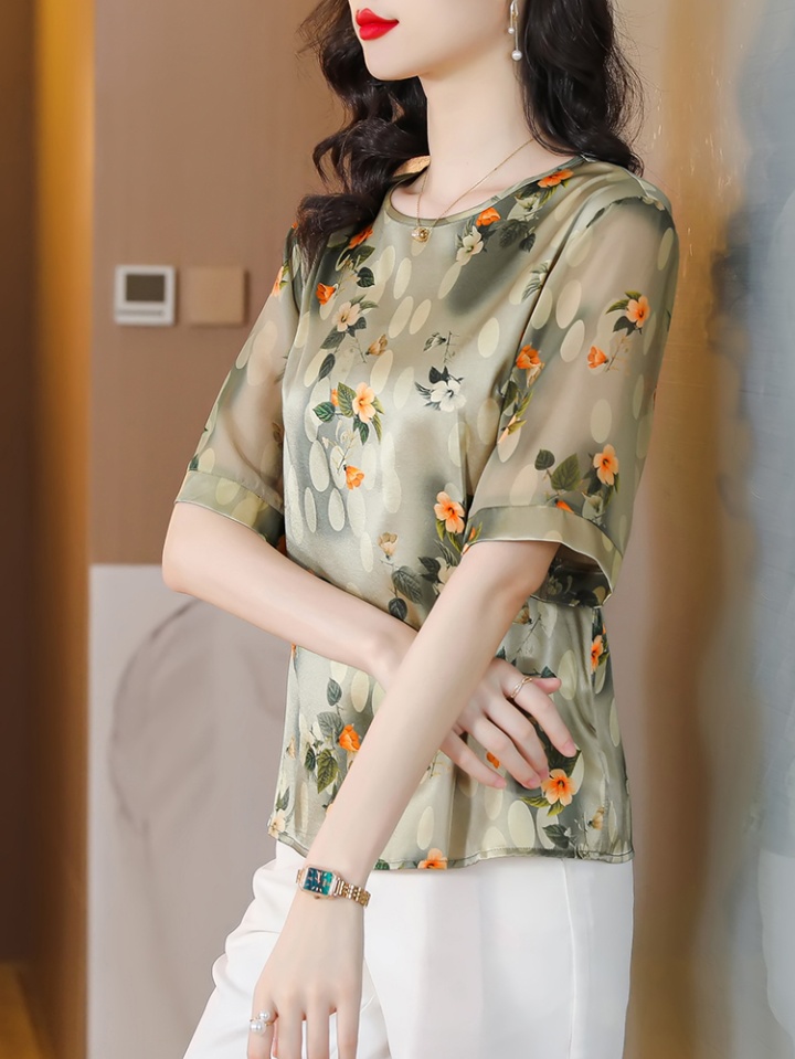 Silk middle-aged small shirt large yard tops for women