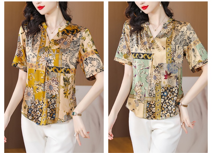 Middle-aged silk small shirt Western style tops for women