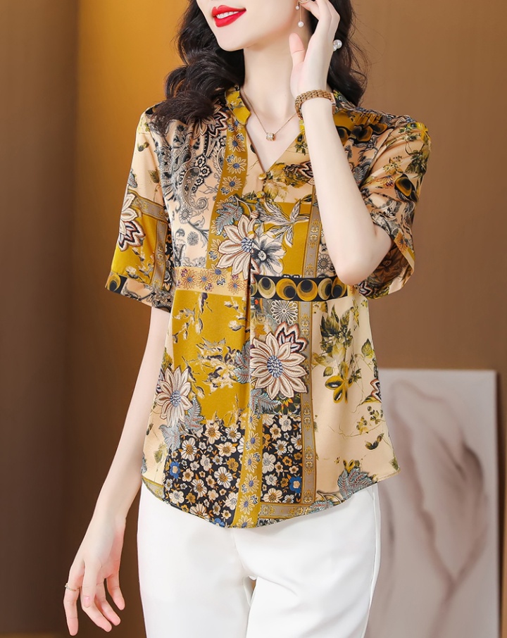 Middle-aged silk small shirt Western style tops for women