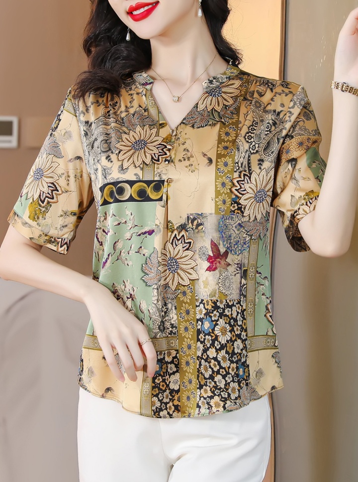 Middle-aged silk small shirt Western style tops for women